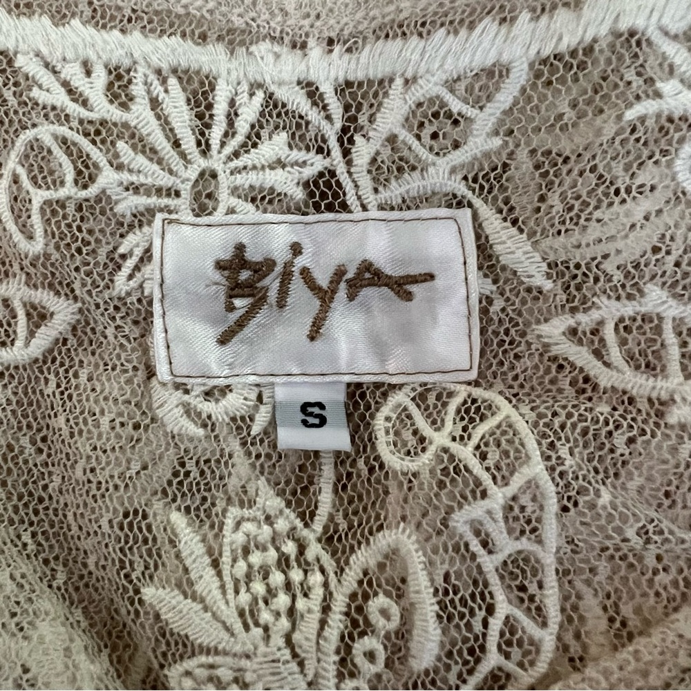 Johnny Was Biya Parchment Sheer Netting Embroidered Dress With Slip Small NWT - Picture 9 of 16